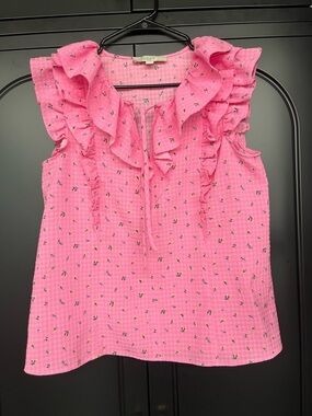 LOFT Pink Ruffled Sleeveless WomensTop